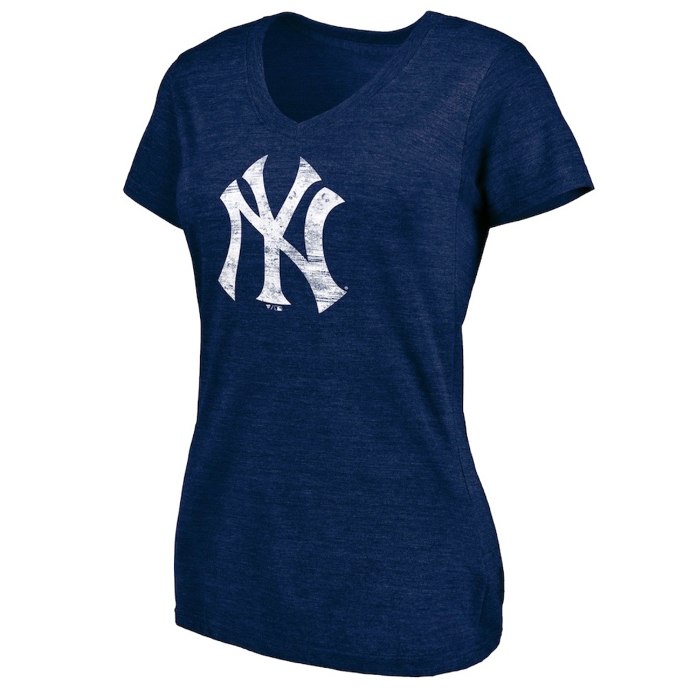New York Yankees women’s heather blue logo v neck T-shirt, M
